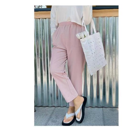 【诗铭洛可】W401 烟管裤65%黏胶纤维松紧腰超显瘦老爹裤B19-2 商品图5