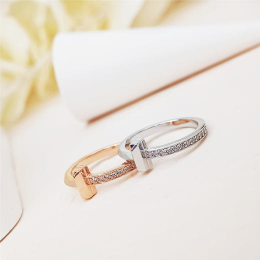 蒂芙尼 Tiffany T 系列戒指 T1窄式 钻石 戒指 男女同款情侣款 玫瑰金色 银色（SJ） 商品图1