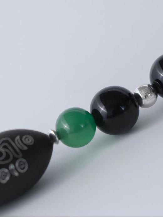【度母】黑玛瑙绿玛瑙手串项链 紫光檀镶嵌种子字925银配件西藏祝福礼物原创设计国庆狂欢 商品图6