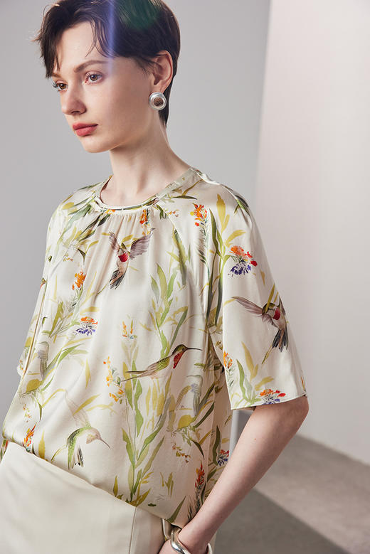 重磅桑蚕丝新中式国风宽松透气缎面真丝上衣 商品图5