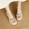【预售5天】7.5cm高跟粗跟厚底凉拖鞋女夏季新款水钻花朵亮片露趾一字型凉鞋MLD&AM970 商品缩略图3