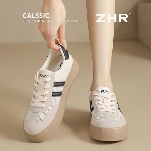 ZHR复古网面德训鞋透气小白鞋女百搭2025厚底增高板鞋软底休闲鞋 商品图5