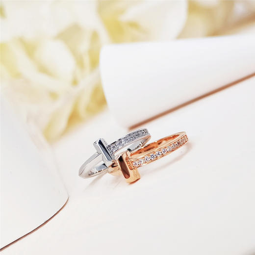 蒂芙尼 Tiffany T 系列戒指 T1窄式 钻石 戒指 男女同款情侣款 玫瑰金色 银色（SJ） 商品图0