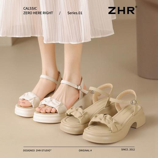 ZHR则则厚底一字带凉鞋2025新款松糕底时装凉鞋法式气质女鞋透气 商品图2