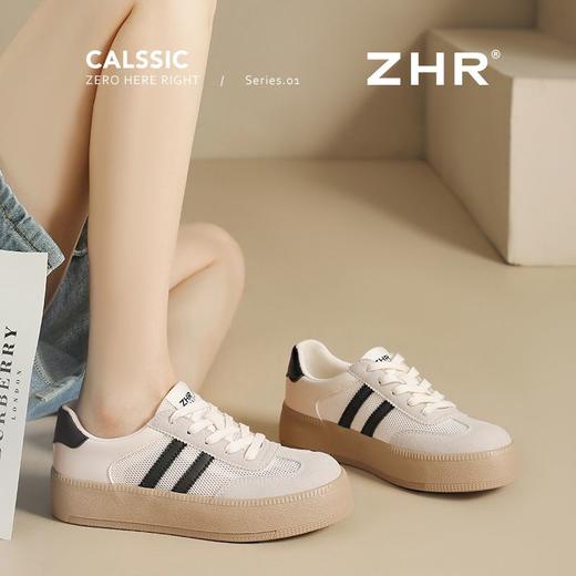 ZHR复古网面德训鞋透气小白鞋女百搭2025厚底增高板鞋软底休闲鞋 商品图7