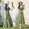 V领中长款碎花连衣裙，收腰显瘦修身过膝中长裙HR-HBLJRA1177 商品缩略图2