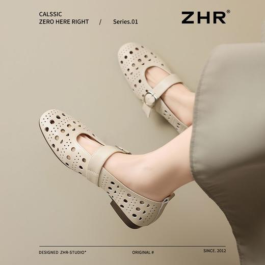 ZHR则则真皮复古镂空平底玛丽珍鞋女鞋2025新款时尚百搭洞洞单鞋 商品图5