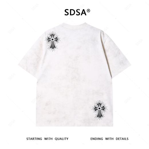 T3832夏季高级感新款男士美式撞色十字印花烫钻短袖T恤重磅宽松上衣 商品图5