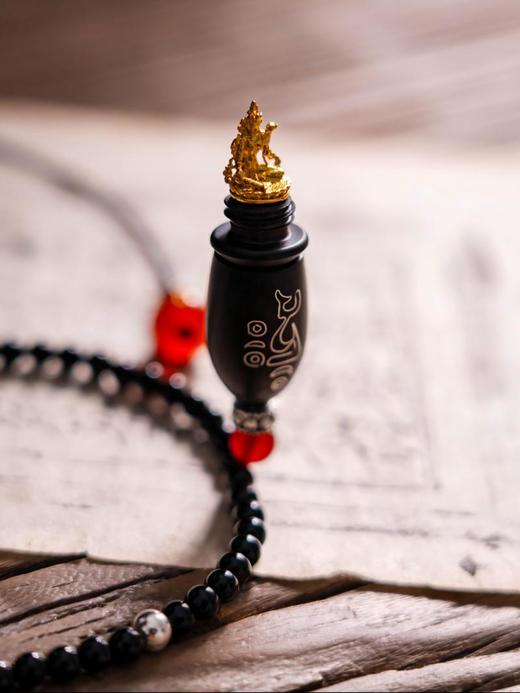 【度母】黑玛瑙绿玛瑙手串项链 紫光檀镶嵌种子字925银配件西藏祝福礼物原创设计国庆狂欢 商品图4