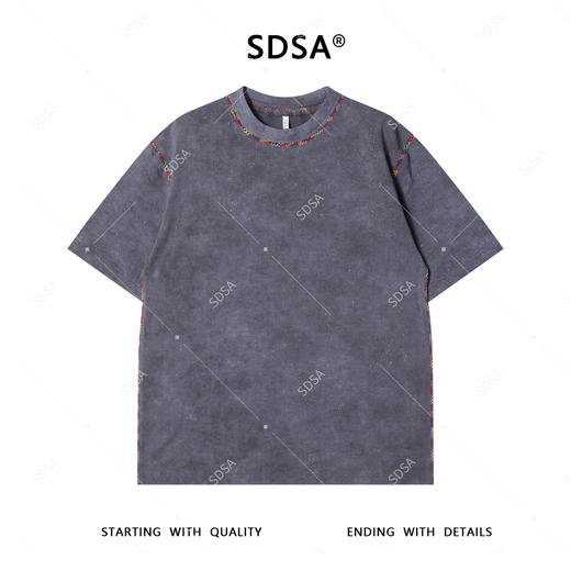 T3838夏季高级感新款男士简约满天星彩色缝线设计短袖T恤休闲圆领宽松 商品图1