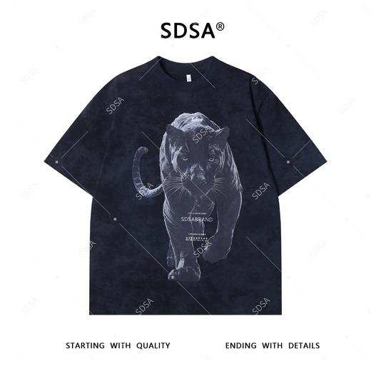 T3834夏季高级感新款男士扎染豹子字母印花短袖T恤高街嘻哈圆领上衣 商品图1