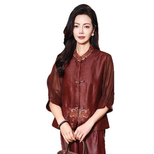 春夏国风新中式绣暗纹提花香云纱刺绣显瘦复古盘扣两件套装KQ-221851+黑裤221866或红裤221867 商品图4