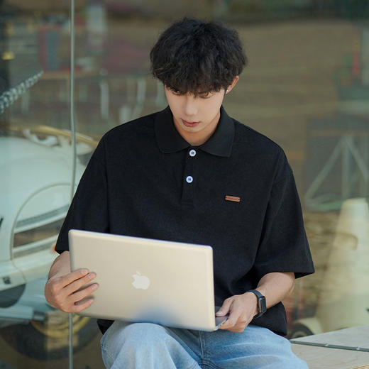 【轻奢老钱质感短袖polo衫】男夏款竖条肌理半袖T恤复古宽松潮牌体恤 商品图1