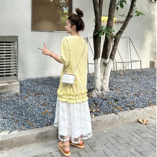 2025新品  软软同款【夏日暖风】时尚休闲韩版小清新下摆花边拼接蕾丝连衣裙 商品图0