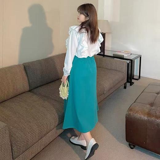 双十二福利！【诗铭洛可】W760半裙简约绿色压褶半身裙 商品图1