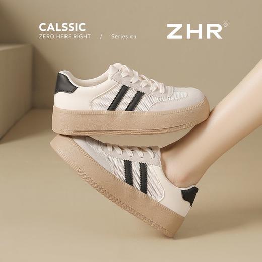 ZHR复古网面德训鞋透气小白鞋女百搭2025厚底增高板鞋软底休闲鞋 商品图6