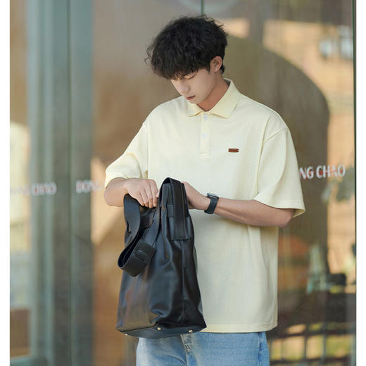 【轻奢老钱质感短袖polo衫】男夏款竖条肌理半袖T恤复古宽松潮牌体恤 商品图0