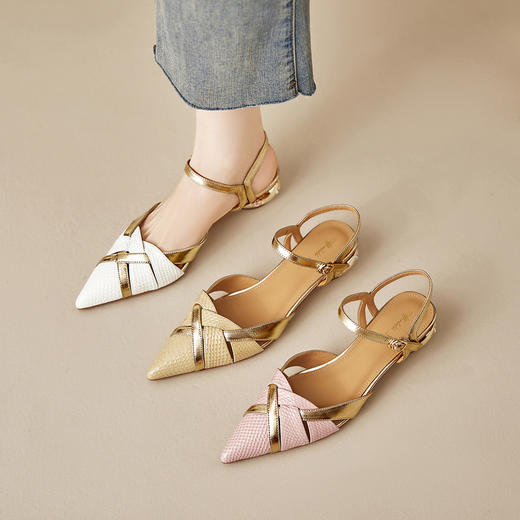 【预售5天】法式镂空尖头包头显瘦ins风凉鞋女夏季气质粗跟后绊带舒适百搭拼色单鞋MBJR&6932 商品图4