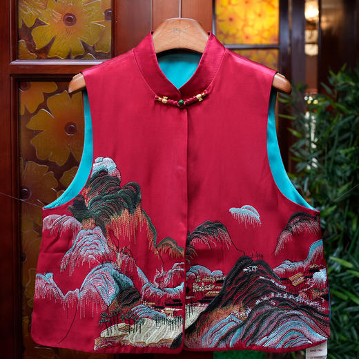 桑蚕丝山水刺绣马甲 商品图1