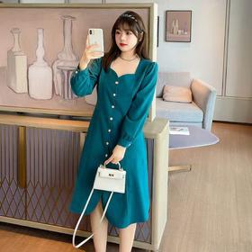 【诗铭洛可】XC7537连衣裙波浪边长袖遮肉系扣B10-4