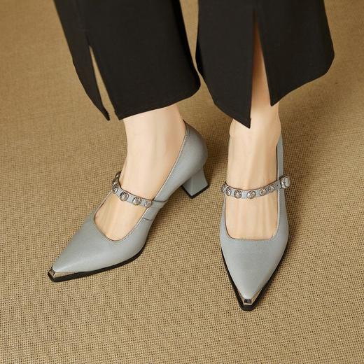 【预售5天】水晶羊皮！高跟鞋女气质高级新款一字扣带粗跟真皮单鞋KNTNX&KT1818 商品图4