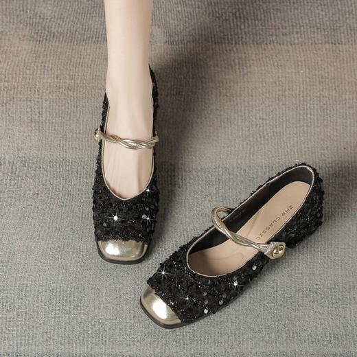 ZHR则则时尚百搭玛丽珍鞋2024新款法式亮片单鞋粗跟女鞋气质百搭 商品图8