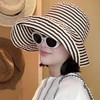 日系可折叠夏季条纹渔夫帽女新款长防晒帽子时尚盆帽大头围太阳帽 商品缩略图0