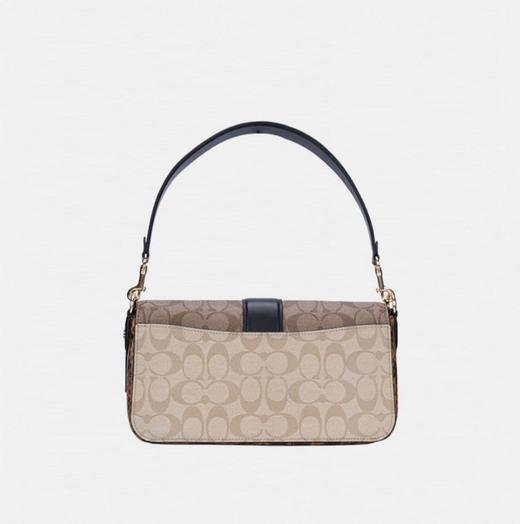 COACH蔻驰 Georgie 27 时尚徽标Logo 涂层帆布拼光滑皮革拼蛇纹压纹皮革 酒神包腋下包手提斜挎单肩包 大号 女款 黑色配卡其色 商品图2