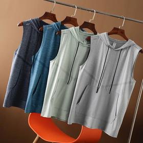 印花连帽无袖速干背心