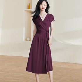 16姆米重磅桑蚕丝  轻奢光泽质地 薄而不透 透气亲肤 微弹防劈裂 实用华贵 米思阳夏季新款纯色扭结真丝连衣裙修身大摆A字裙子1274