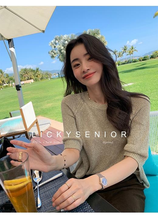 亚麻棉针织碎金流光针织衫五分袖显瘦随身衫 商品图5