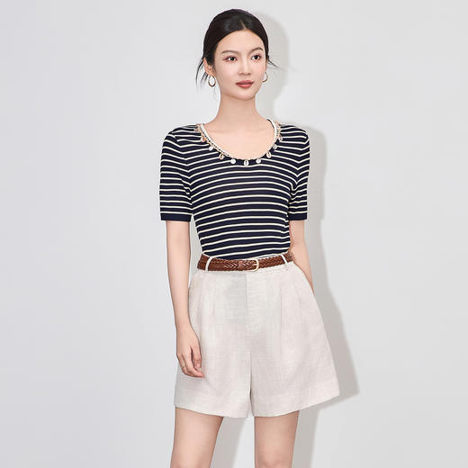 「高货wl」全新升级【铂金会员201/天猫269/差价68】(01944)洛诗琳波西米亚贝壳吊坠立体波浪织花超细针织短袖上衣女 商品图1