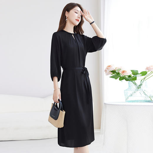 QS-82599988【素色轻奢】高端原创真丝连衣裙女夏季弹力双乔桑蚕丝中长裙9988 商品图1