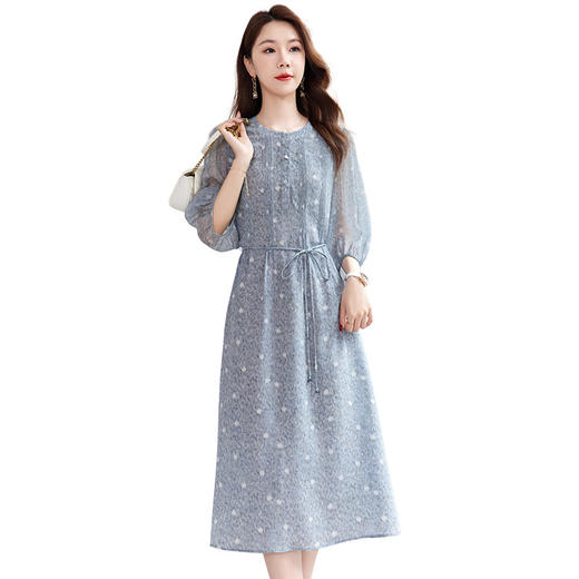 QS-82501155【乔其印花】真丝连衣裙高级感蚕丝连衣裙夏季100%减龄A字裙1155 商品图4