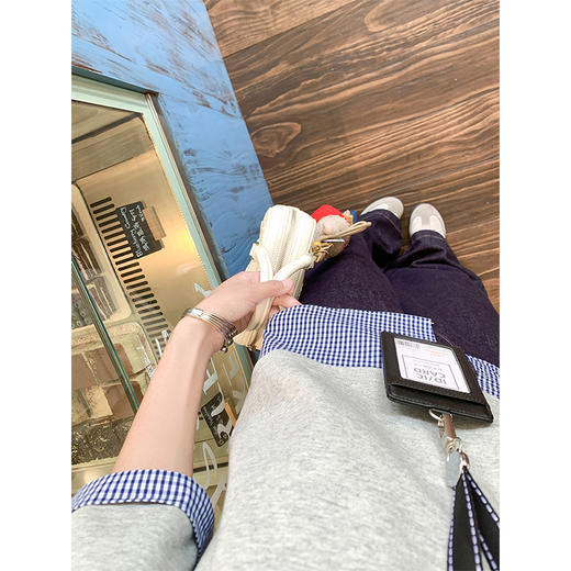 【129元任选2件】现货！格子拼接斜领短袖 商品图3