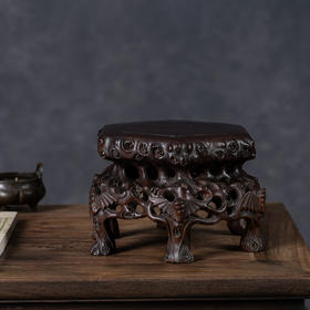 清	红木蝠纹根结形六角器座