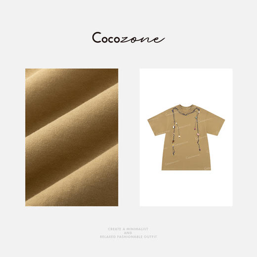 COCO ZONE 刘一一 “串珠T” 100棉复古串珠编制绳短袖T恤CD2A1156 商品图2