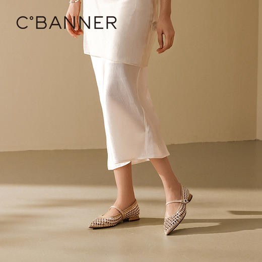 千百度闪钻羊皮镂空玛丽珍鞋凉鞋女春季新低跟透气单鞋晚晚鞋A25179334 商品图2