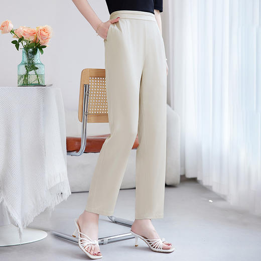 QS-42501077【真丝斜纹绸】夏季真丝九分裤高腰显瘦薄款桑蚕丝直筒休闲裤1077 商品图2