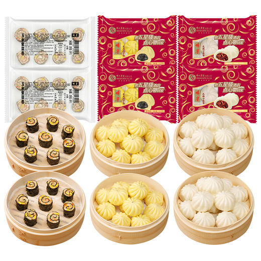【佛宾会员特惠】尝鲜组合套餐玉米紫菜卷叉烧小笼包芝麻流沙包 商品图1