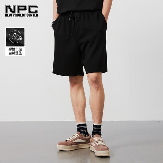 NPC潮牌拼接裤腰侧口袋垂感直筒休闲裤男短裤舒适弹力NP53SR22 商品图0
