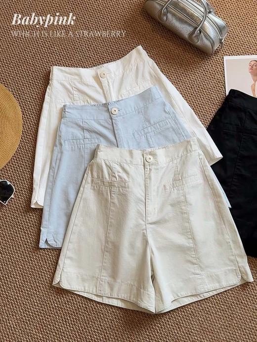 五分短裤2025新款洗水棉百搭休闲气质修身A字阔腿裤子夏季高腰裤 商品图0