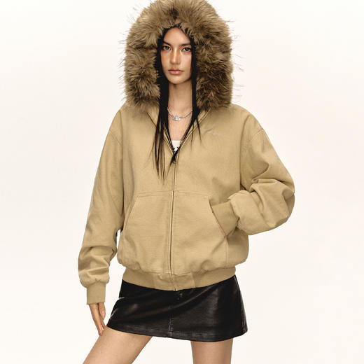 Ariseism 美式复古连帽带毛领棉衣外套女冬季新款加厚棉服 商品图3