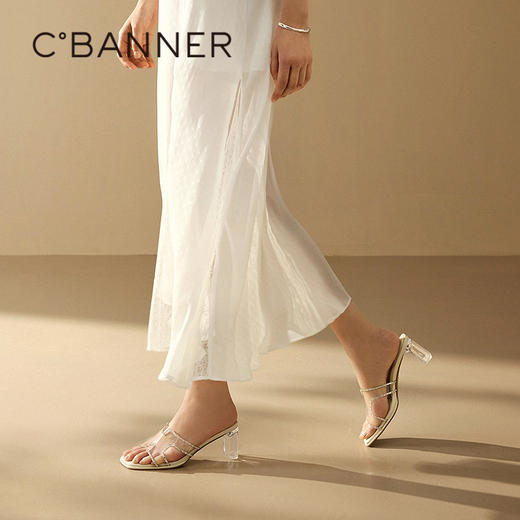 千百度粗高跟水晶透明拖鞋女外穿休闲配裙子凉拖鞋A25377820 商品图2