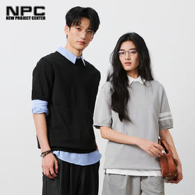NPC潮牌袖口撞色条纹【混纺】针织短袖T恤男圆领垂感透气NP53TS20