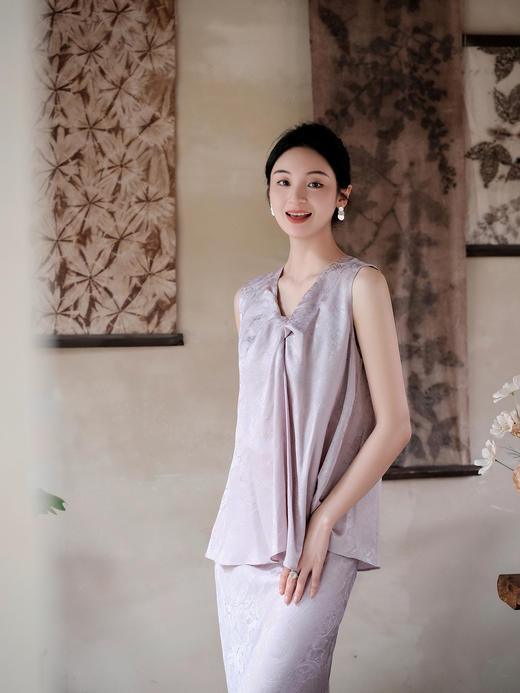 盛唐牡丹| Paisley纹真丝提花扭结背心 商品图1