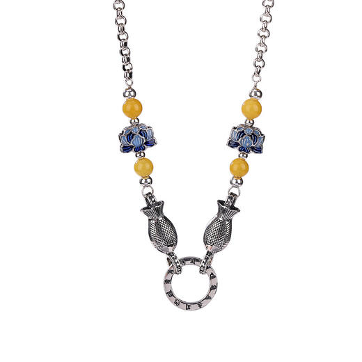 【莲花小鱼】S925纯银景泰蓝蜜蜡六字真言百搭套链【CW-23225】 商品图4