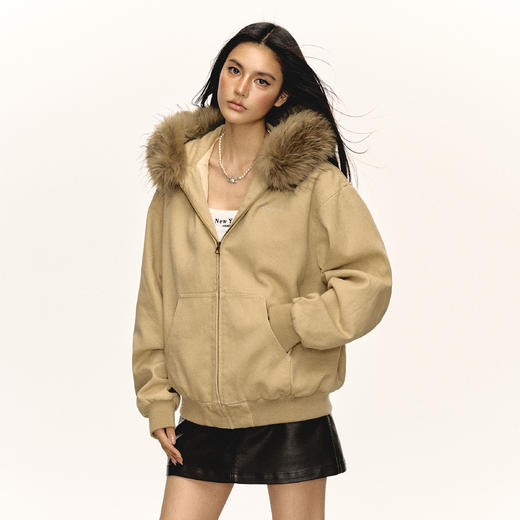 Ariseism 美式复古连帽带毛领棉衣外套女冬季新款加厚棉服 商品图1