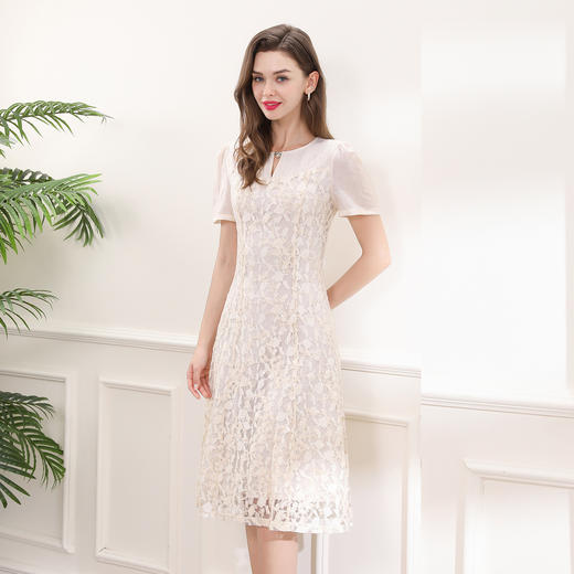 「高货deo」全新升级【铂金会员404/天猫539/差价135】(35537)洛诗琳气质蕾丝连衣裙2025夏季轻奢提花料中长款仙女裙 商品图2