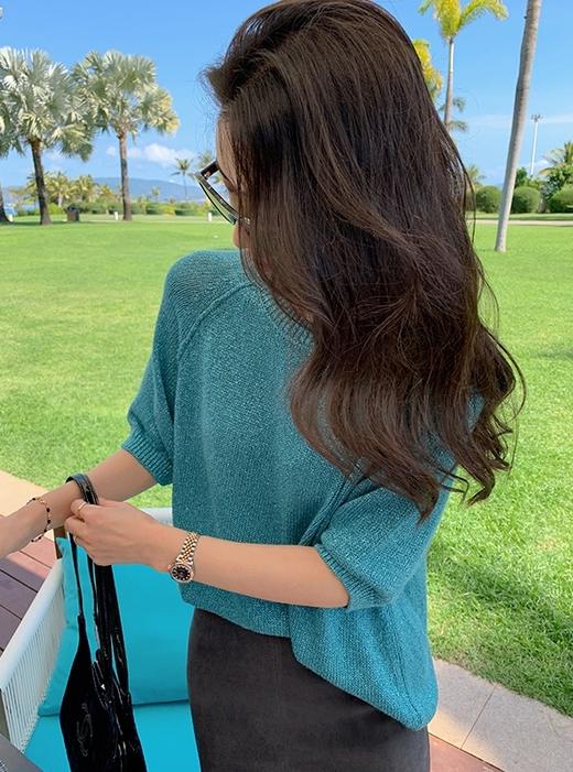 亚麻棉针织碎金流光针织衫五分袖显瘦随身衫 商品图12